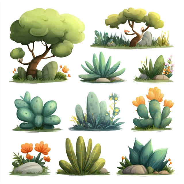 Cartoon Savanna Plants for Decoration