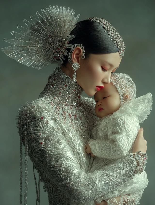 Korean Mother and Baby 3D Portrait Luxury Fashion