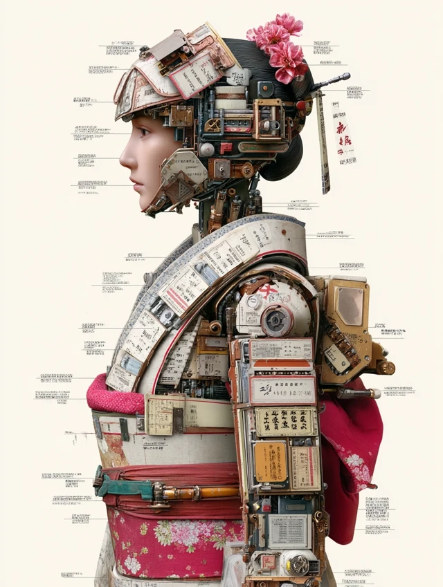 Steampunk Geisha Robot: Detailed Cross Section