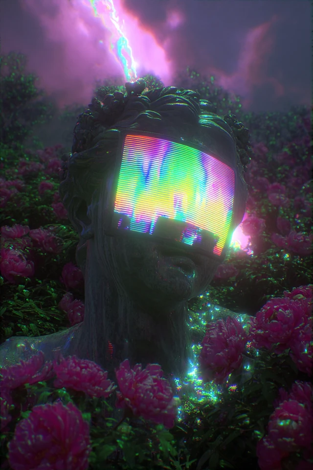Venus in a Holographic Garden: 80s Vaporwave Art