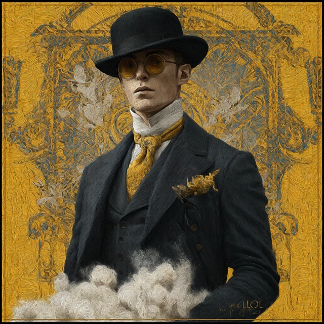 Elegant Poet in Blue and Gold Costume
