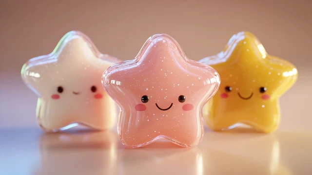 Adorable 3D Cartoon Stars Cute Kawaii Style Smiling Faces