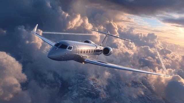 Gulfstream G650ER Business Jet Flying Through Clouds