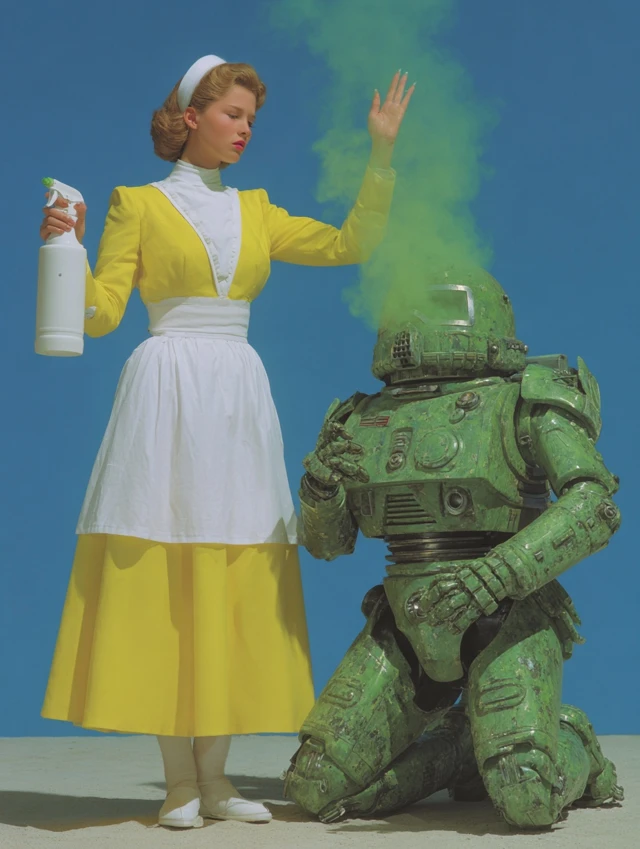 Retro Futuristic Housemaid vs Mutant SciFi