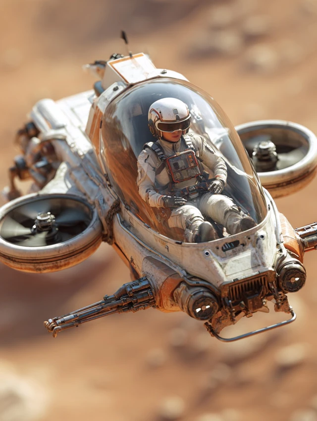 Female Pilot Hovercraft on Mars