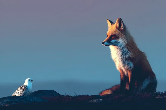 Fox and Ptarmigan Wildlife Illustration