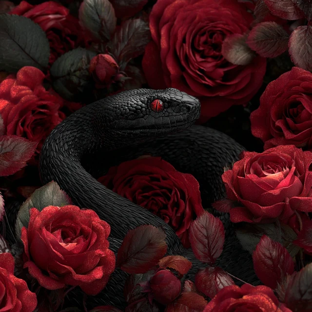 Black Snake and Red Roses Art