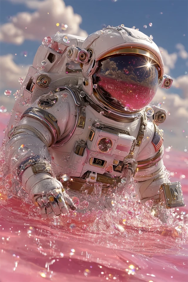 Astronaut in Pink Liquid Ocean Surreal SciFi Art
