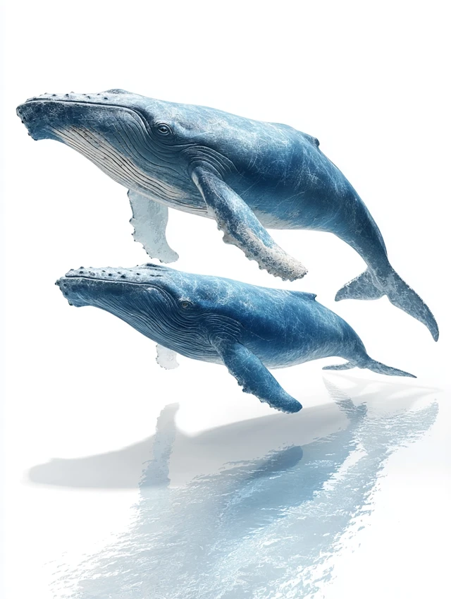 Blue Whale Mother and Calf Realistic 3D Art