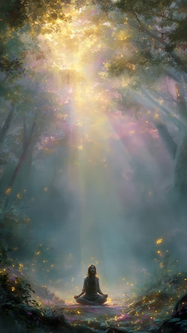 Spiritual Forest Dawn Meditation Scene