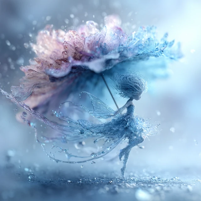 Cute Angel Girl with Floating Umbrella in the Breeze