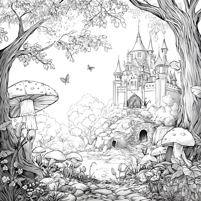 Fairy Tale Coloring Page Fantasy Illustration