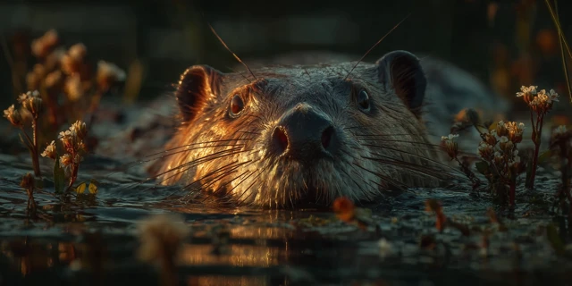 Beaver in the Wild Morning Sunlight Photographic Image