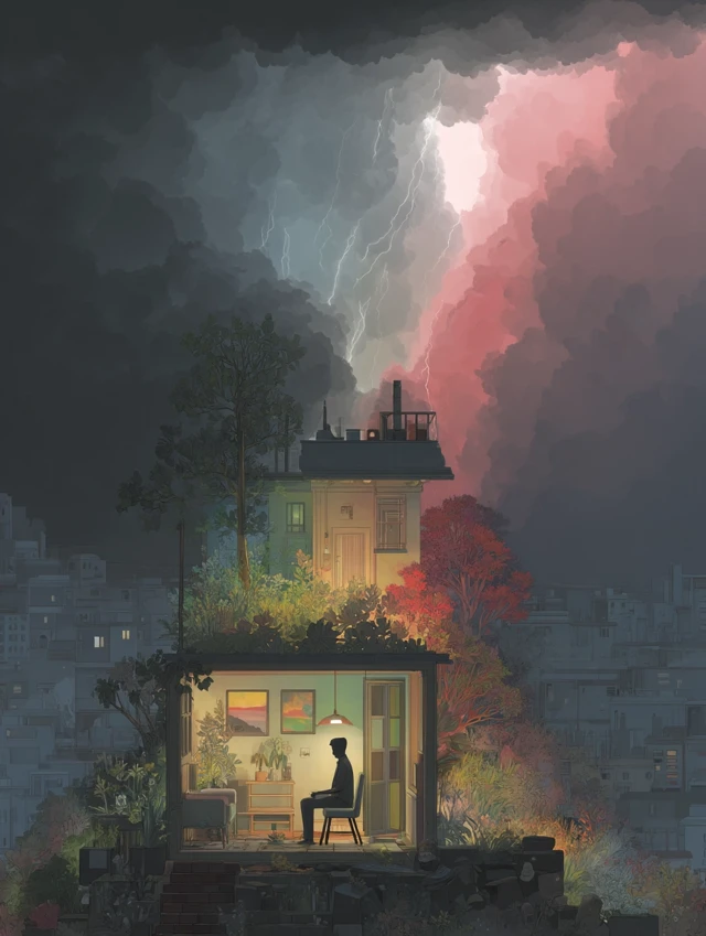 Cozy Home During a Storm Illustration