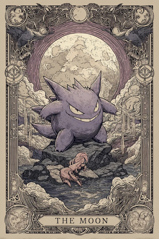 Pokemon Gengar Moon Tarot Card Illustration