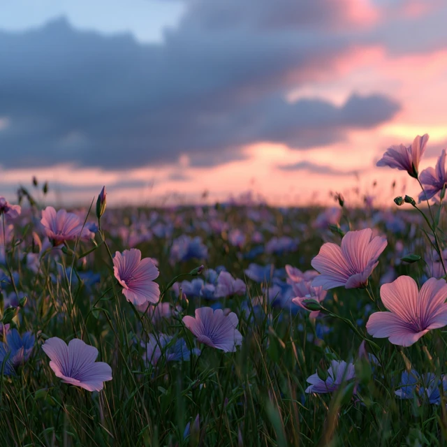 Flowers in Field Sunset Melodic Emotions 4K