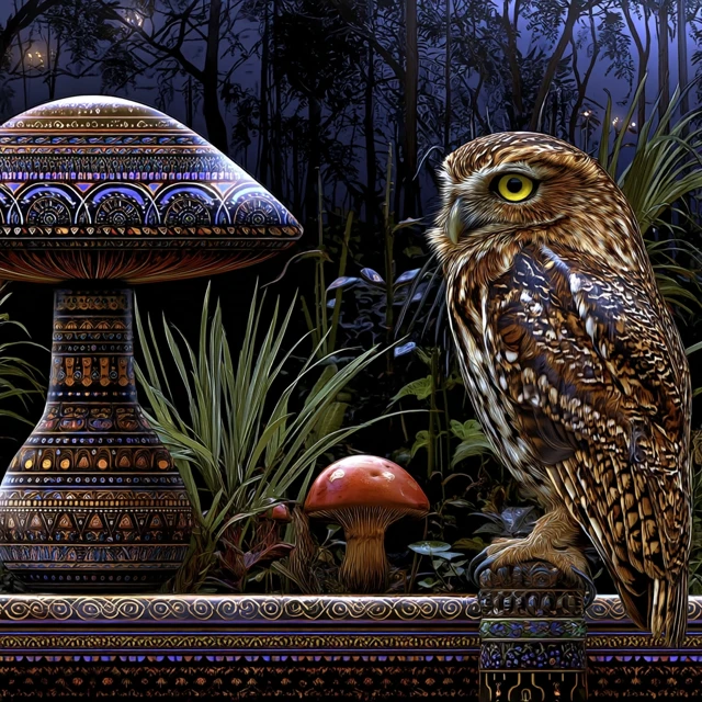Wise Owl in a Magical Forest