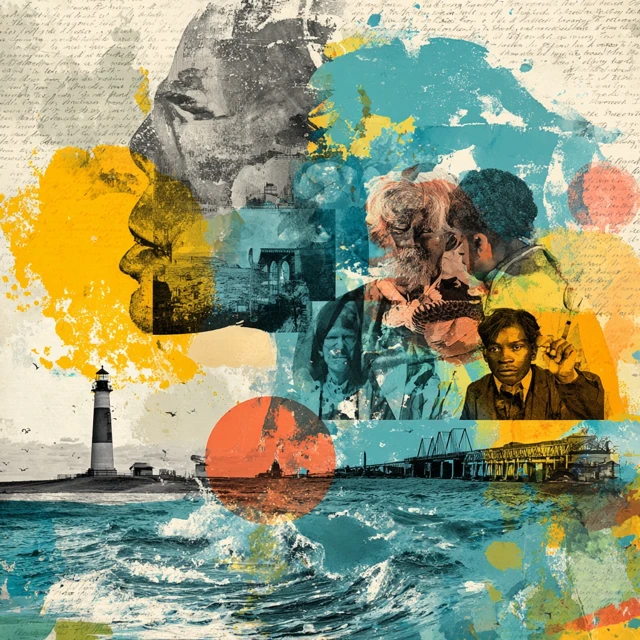 Lighthouse and Faces Collage Art