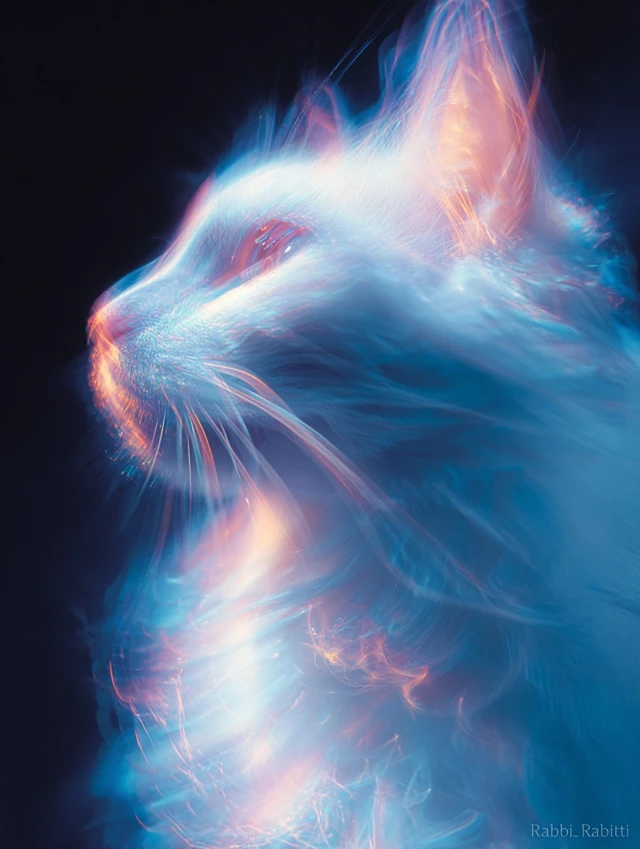 Ethereal Holographic Cat Abstract Art Photo