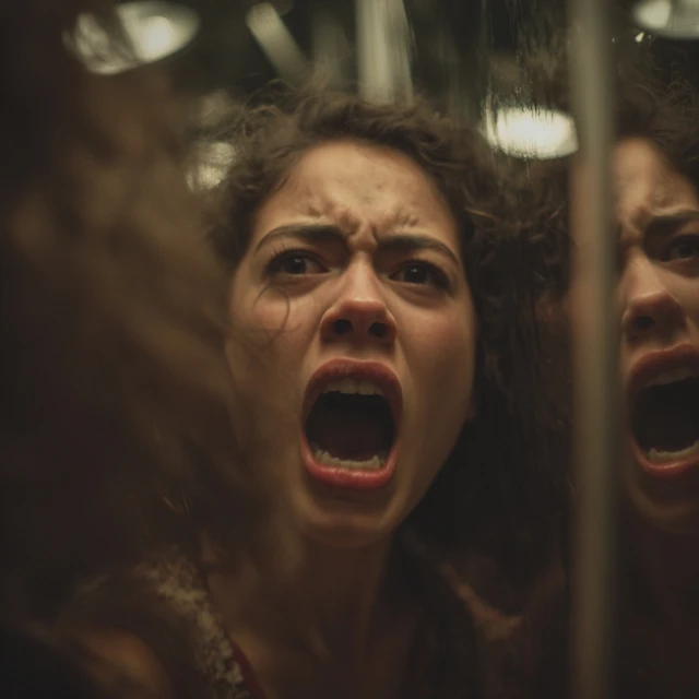 Woman Screaming in Mirrors Emotional Portrait