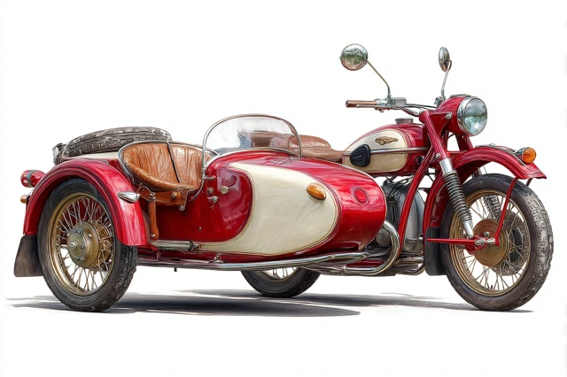 Vintage Motorcycle with Sidecar Retro Red and Cream