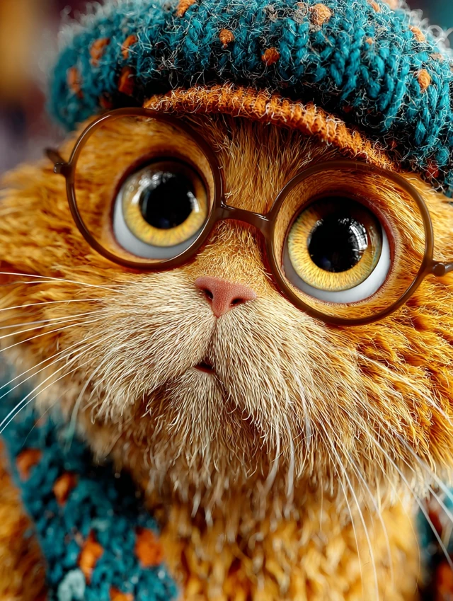 Adorable Orange Cat Wearing Glasses and Beret