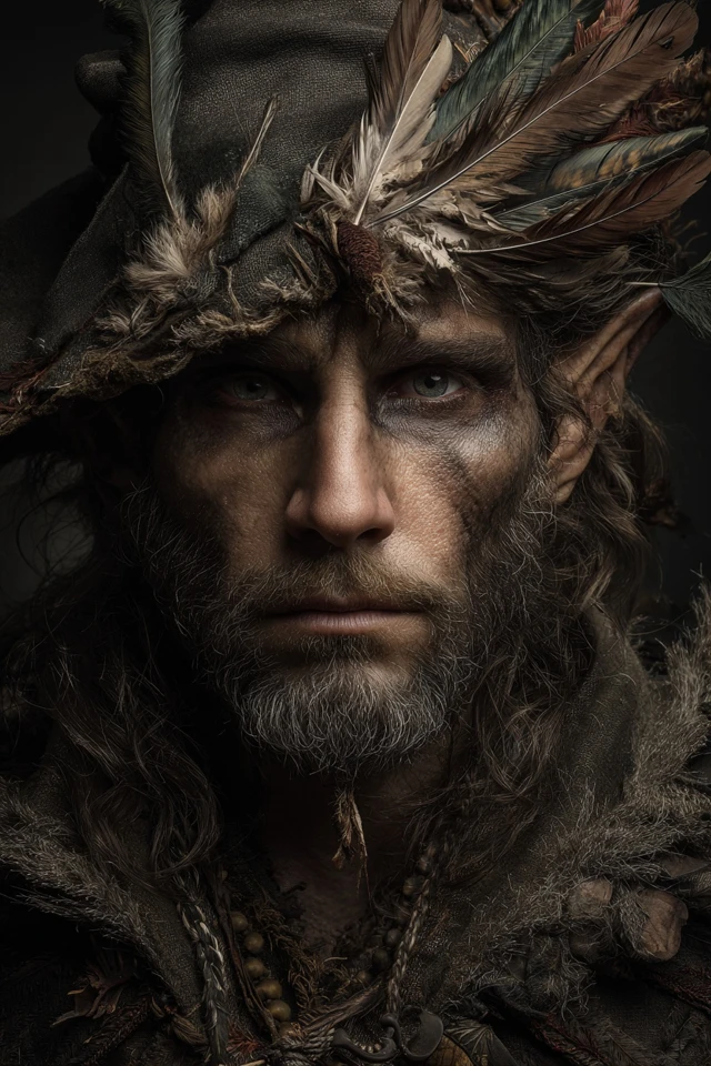 High Elf Wizard with Feathers Fantasy Portrait