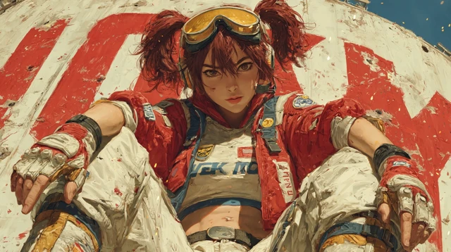 Anime Girl Pilot Red Suit Aggressive Pose