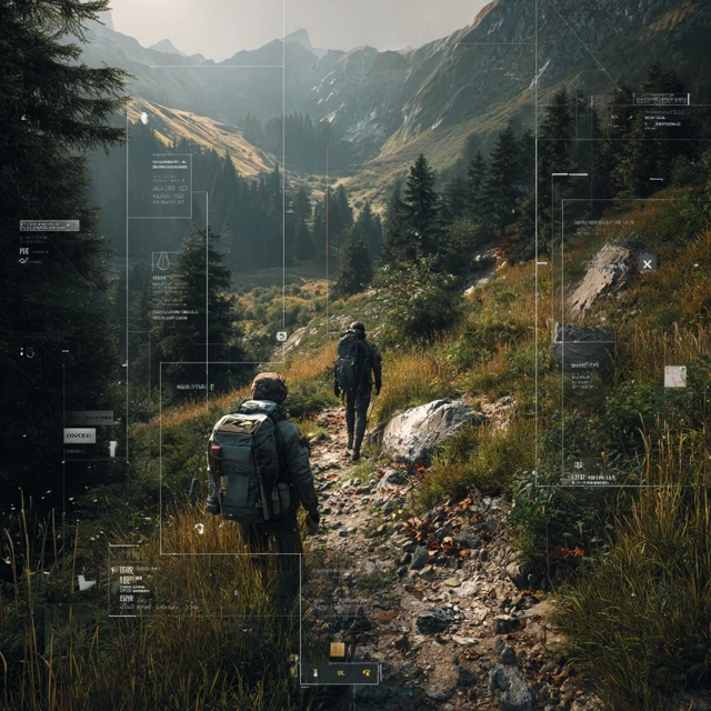 Hiking in the Forest with UI Overlay