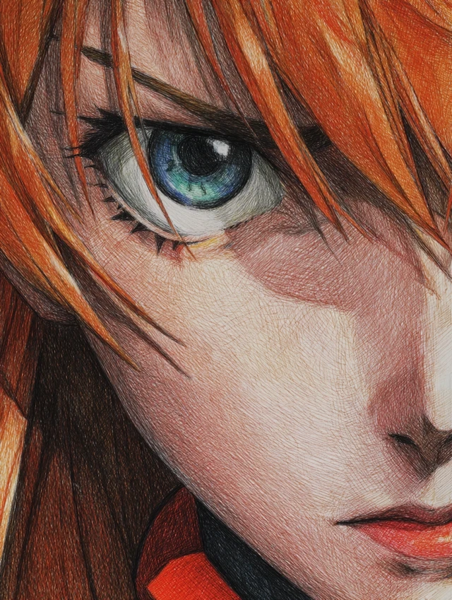 Asuka Langley Shikinami EVA Detailed Pencil Art