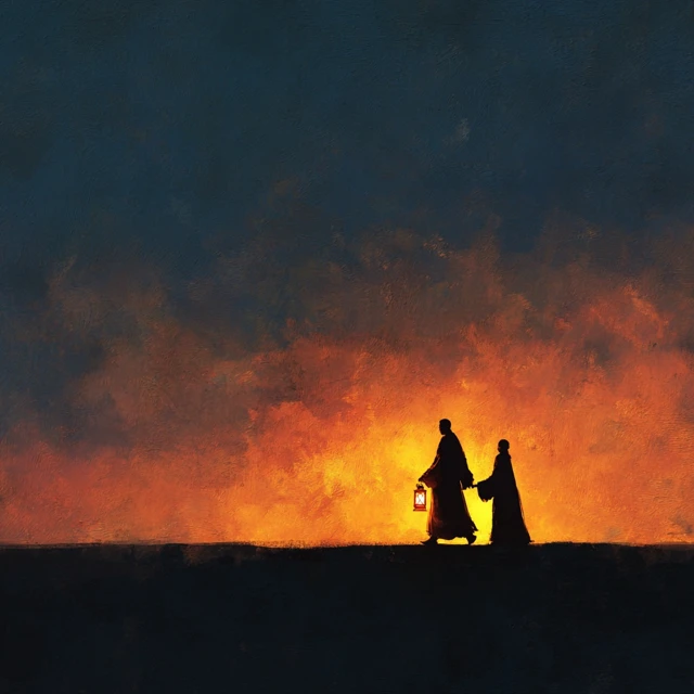 Sunrise Silhouette of Master and Disciple