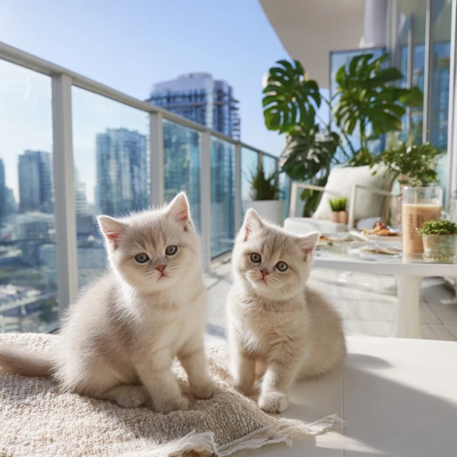 Cute Kittens on a Balcony Luxurious Morning Scene