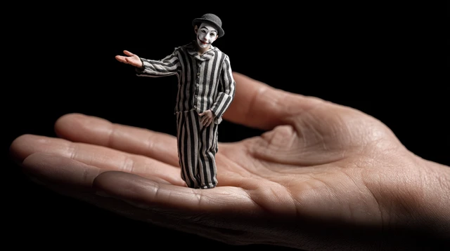 Mime Artist on a Hand Performing Pantomime Act