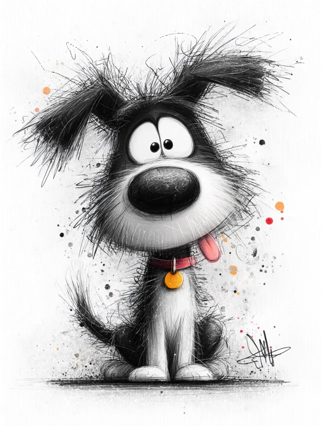 Cartoon Dog Art Goofy Expression