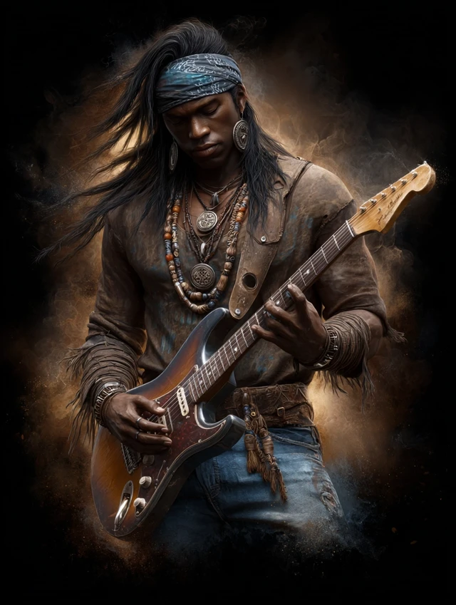 Native American Warrior Guitarist Art