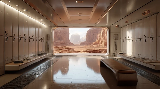 Futuristic Locker Room on Mars SciFi Interior Design