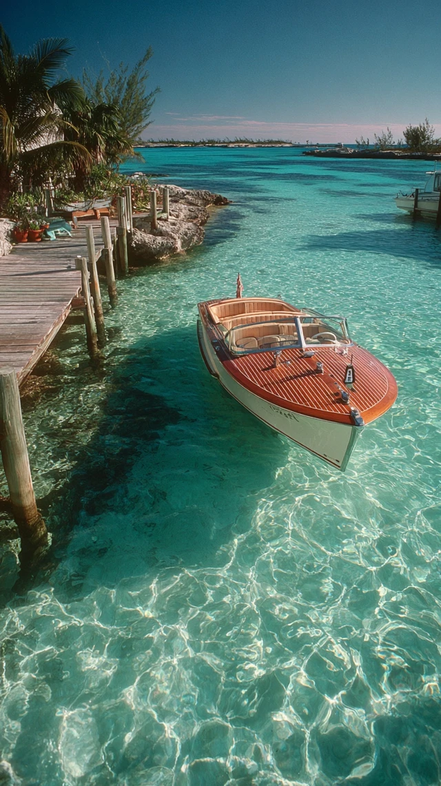 Bahamas Paradise Vintage Boat Luxury Dock Vacation