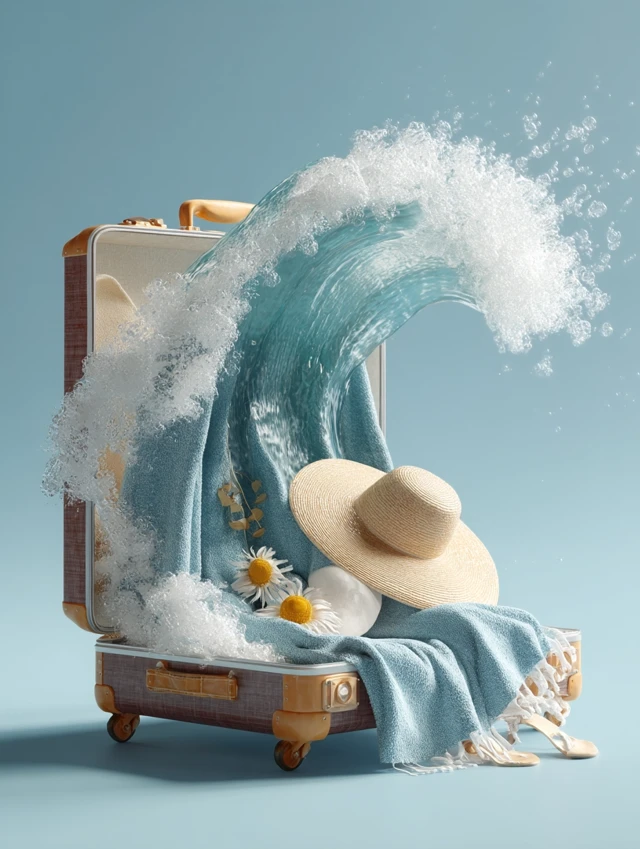 Vacation Dream Suitcase Ocean Wave Beach Concept
