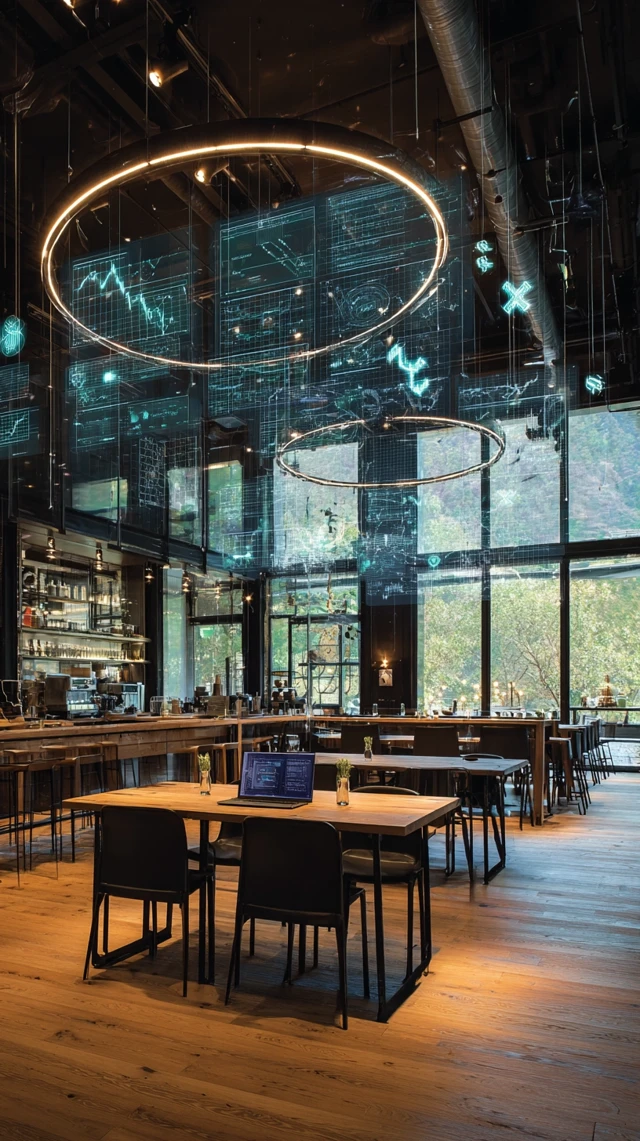 Futuristic Restaurant Design with Financial Data
