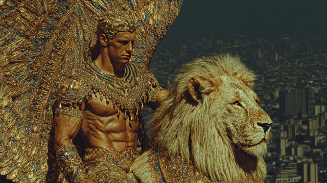 Egyptian King Power City Lion Statue Fantasy Art