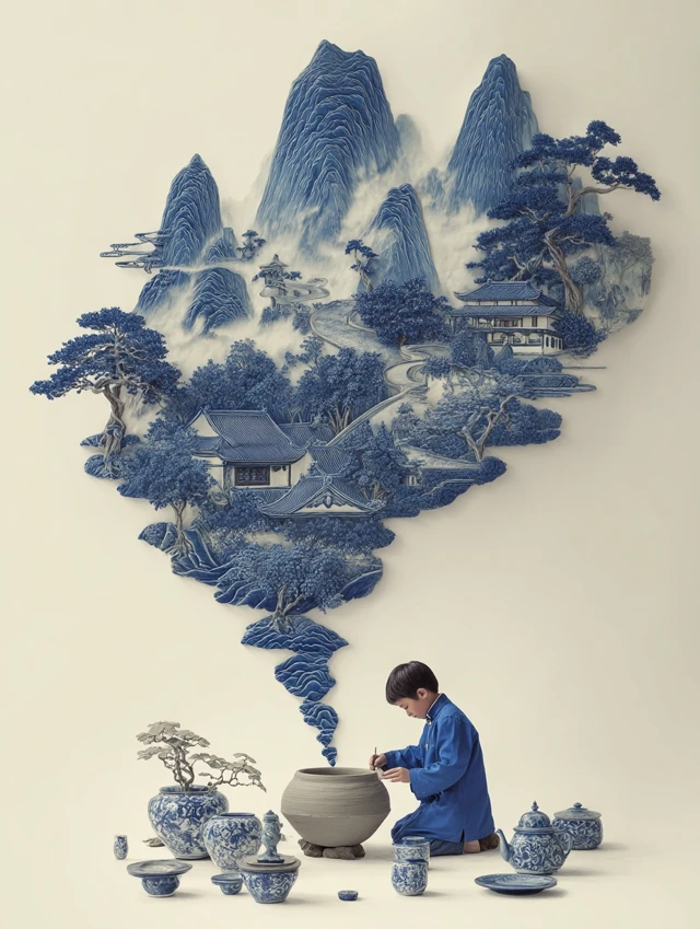 Surreal Chinese Porcelain Landscape Painting