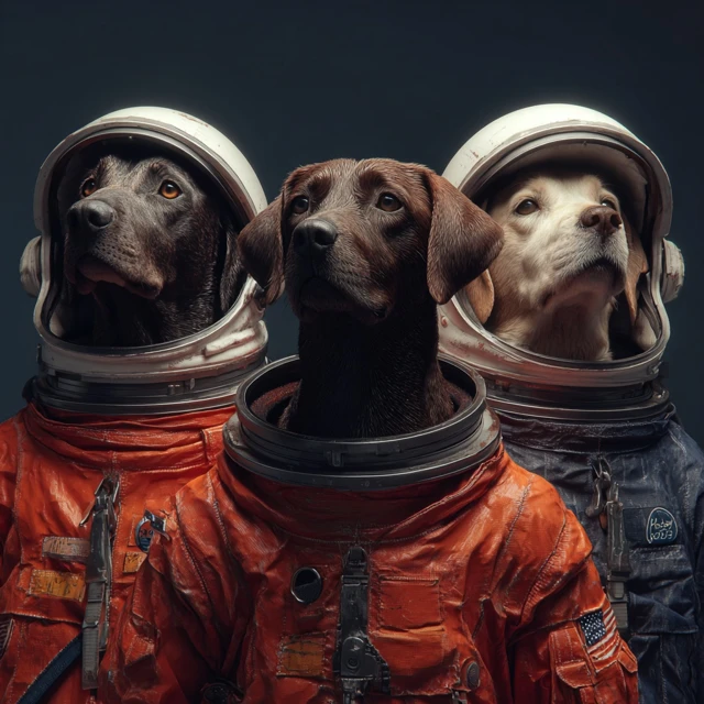 Dogs in Astronaut Suits Realistic Portrait