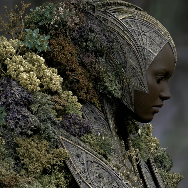 Fractal Android Woman Nature Connection GAN Art
