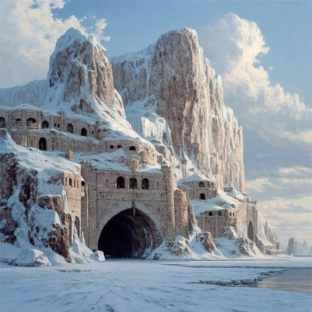 Ancient Ice Fortress Arctic Fantasy Painting