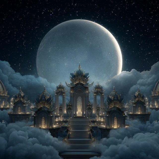 Celestial Palace Under the Moon Fantasy Illustration