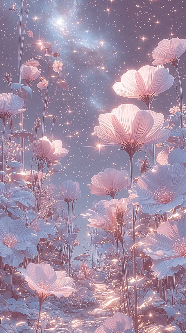 Galactic Garden Night Sky Flowers Stars