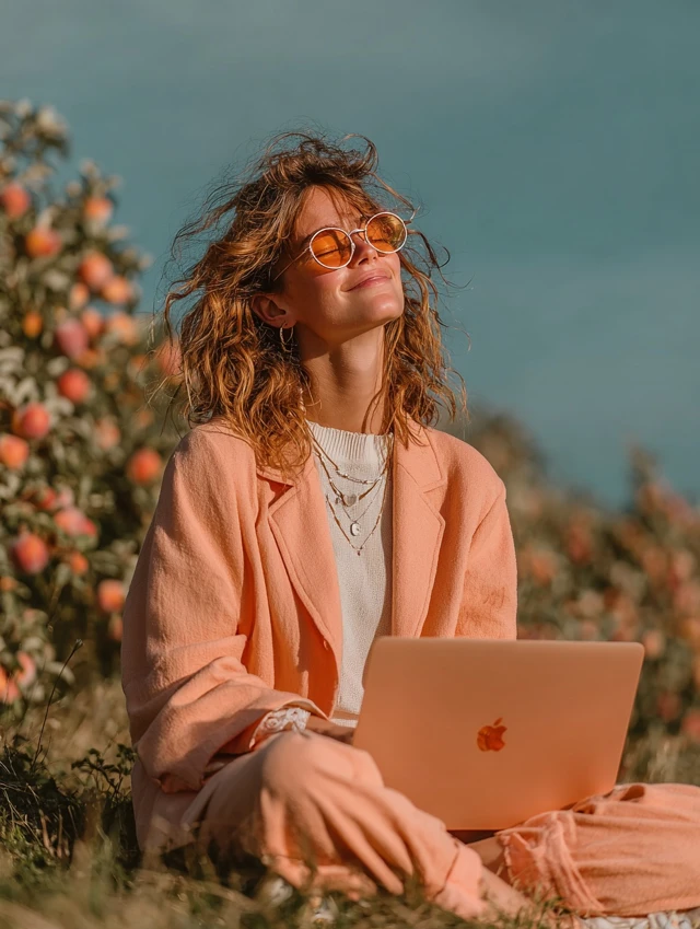 Woman in Peach Orchard Lifestyle Photography