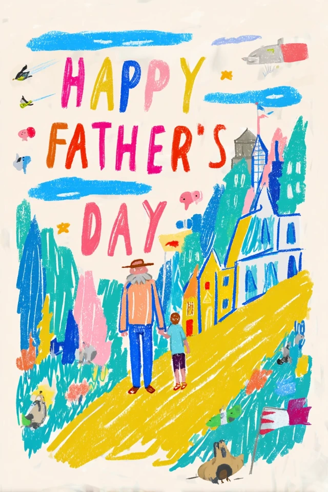 Happy Fathers Day Hand Drawn Gouache Poster