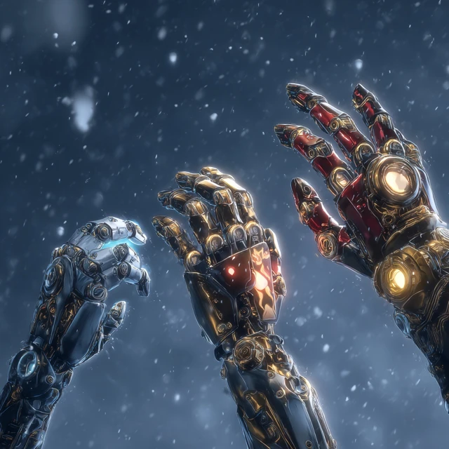 Cyberpunk Robot Hand in Snow SciFi Scene