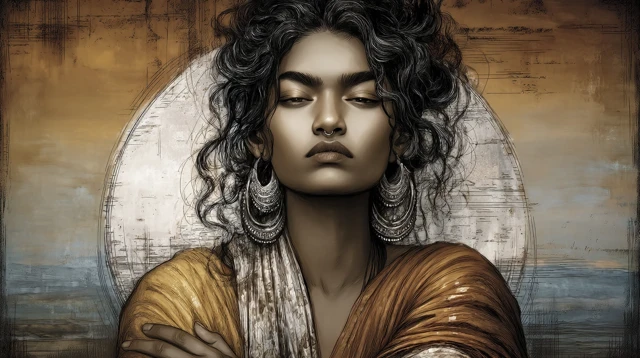 Young Indian Woman Drying Hair Illustration Art